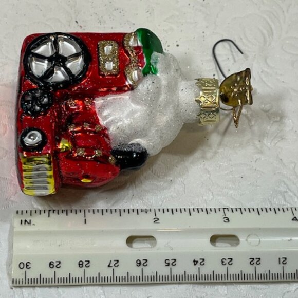 VTG Train Hand Blown Glass Glitter Christmas Tree Ornament 2.25"x3" - Picture 4 of 8